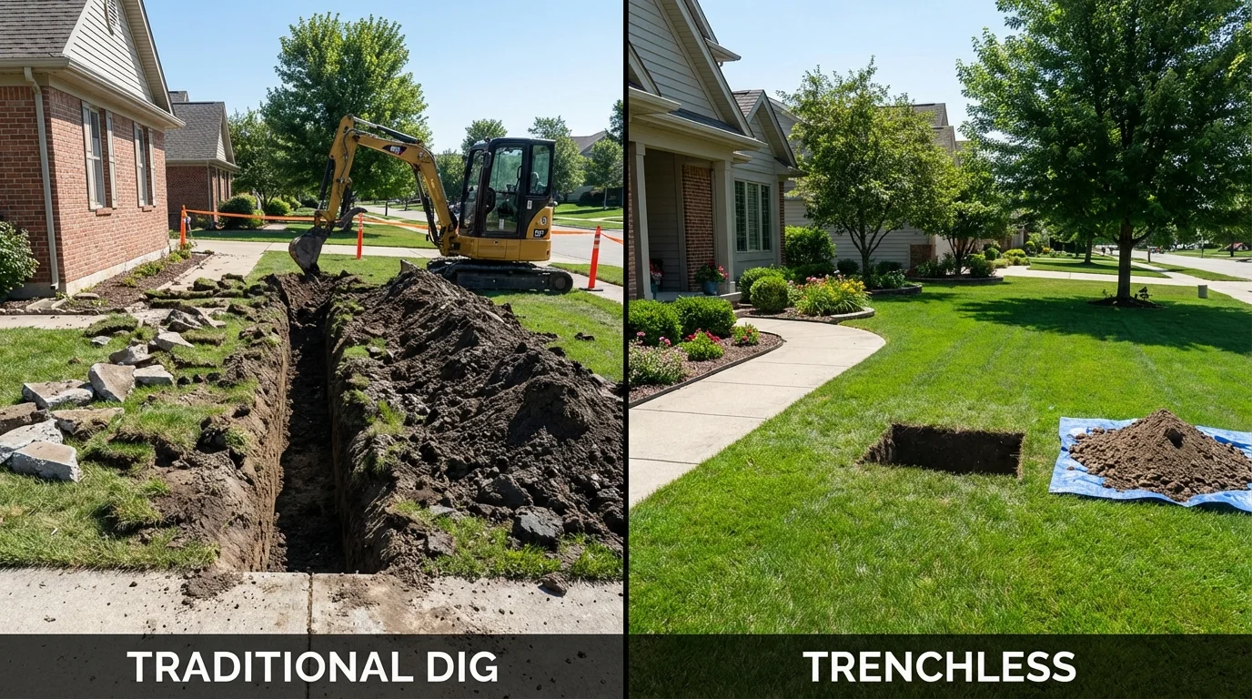Trenchless sewer repair with minimal yard damage versus traditional excavation in River Forest, IL